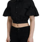 Dsquared² Black Collared Button Down Short Sleeve Cropped Top