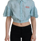 Dsquared² Blue Collared Button Down Short Sleeve Cropped Top