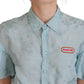 Dsquared² Blue Collared Button Down Short Sleeve Cropped Top