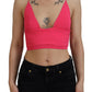 Dsquared² Pink Ribbed Knit Bra Cropped Spaghetti Strap Top