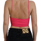 Dsquared² Pink Ribbed Knit Bra Cropped Spaghetti Strap Top