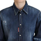 Dsquared² Blue Washed Cotton Button Down Collared Denim Top