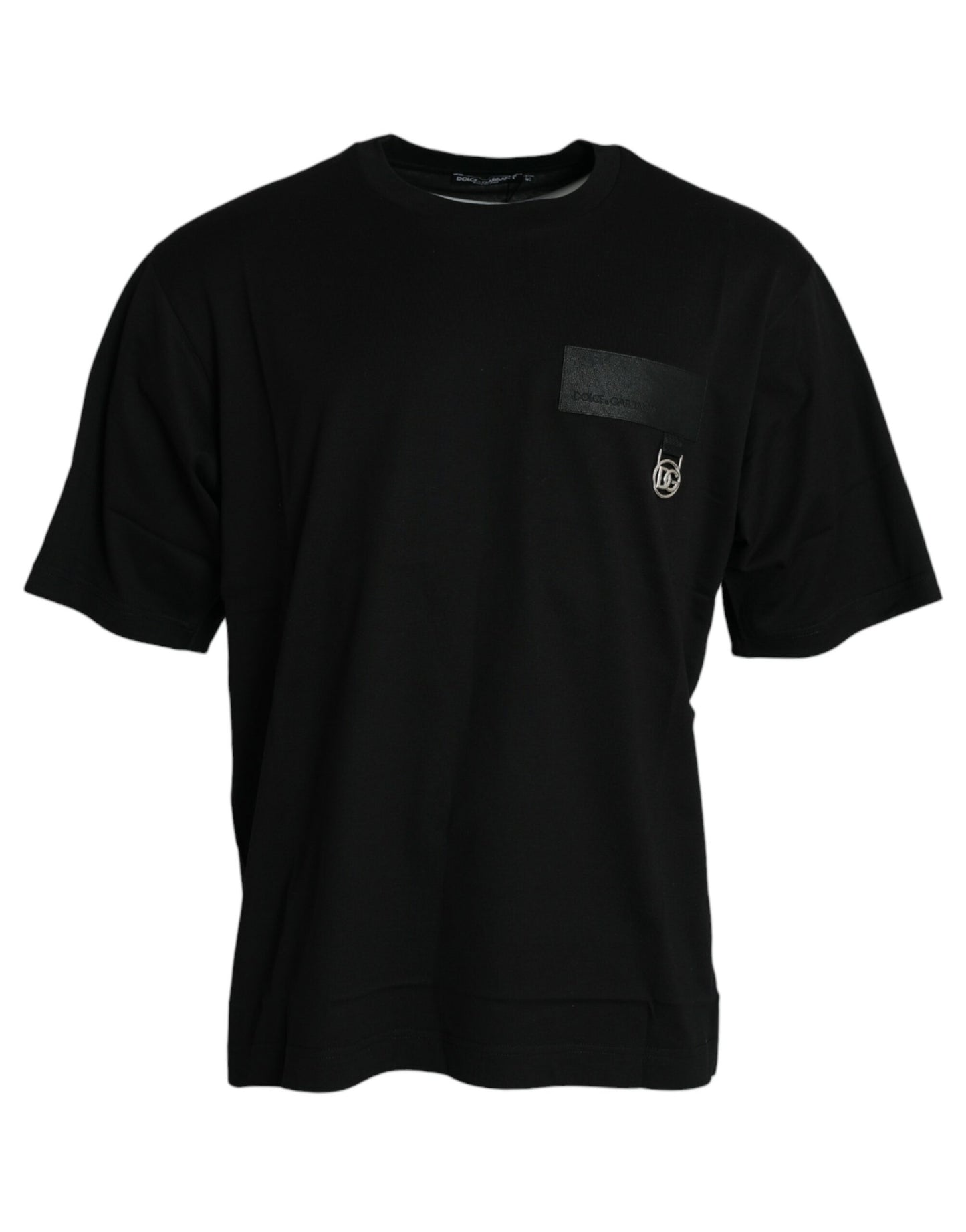 Dolce & Gabbana Black Logo Patch Cotton Crew Neck T-shirt