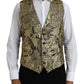 Dolce & Gabbana Gold Floral Jacquard Waistcoat Formal Vest