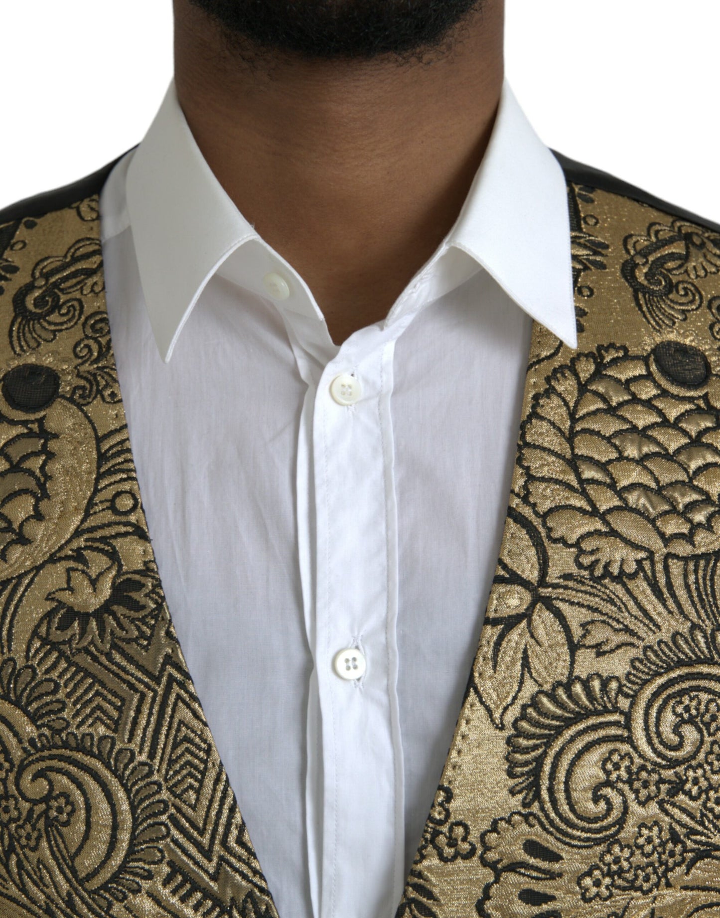 Dolce & Gabbana Gold Floral Jacquard Waistcoat Formal Vest