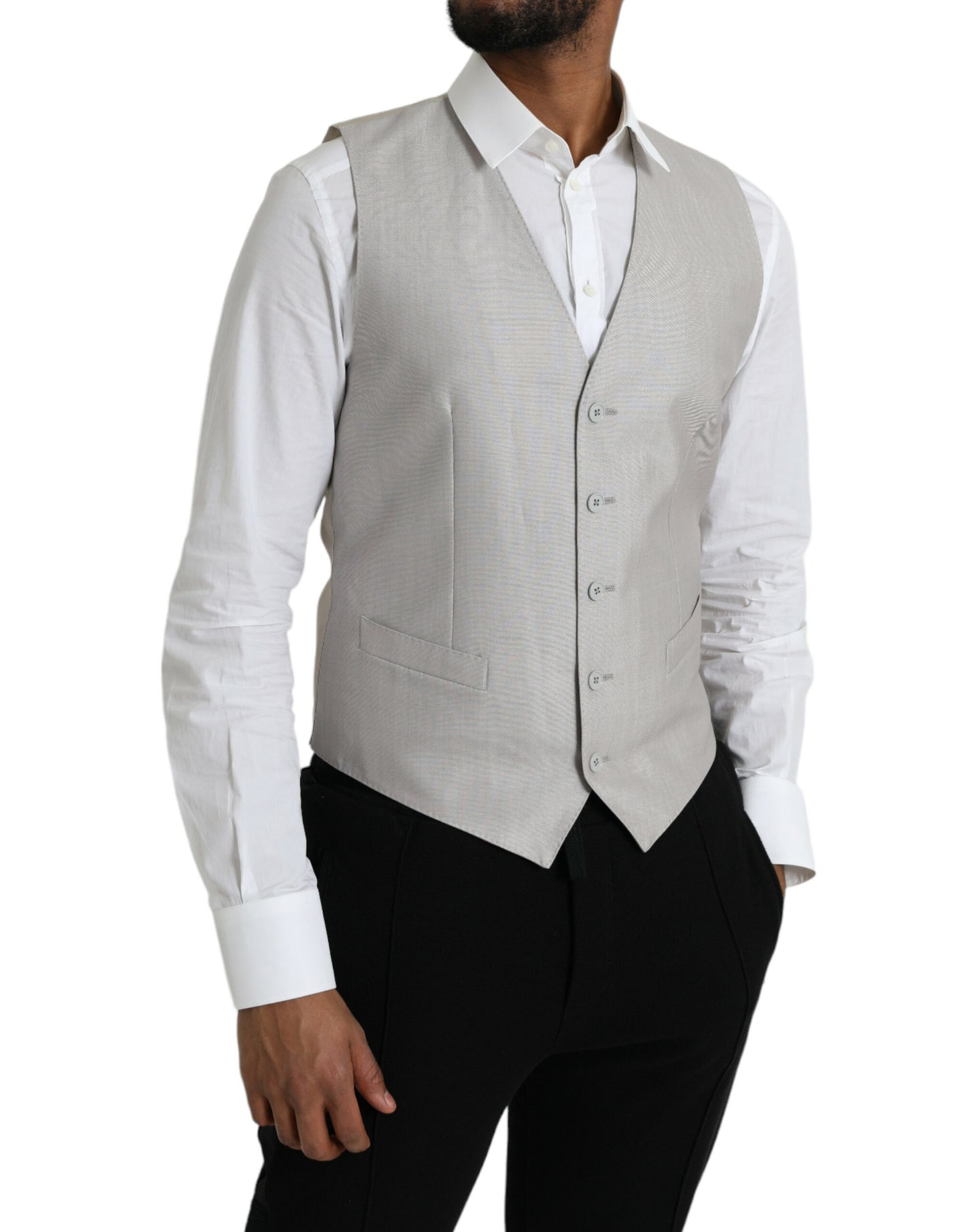 Dolce & Gabbana Light Gray Wool Formal Dress Waistcoat Vest