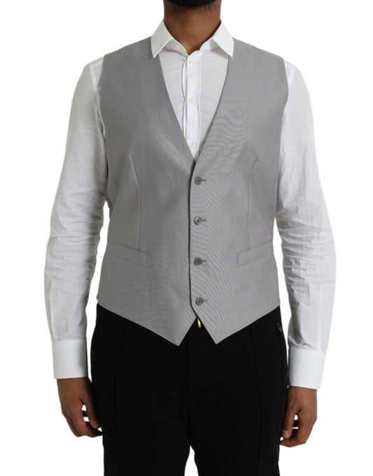 Dolce & Gabbana Light Gray Wool Formal Dress Waistcoat Vest