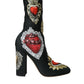 Dolce & Gabbana Black Stretch Socks Red Hearts Booties Shoes