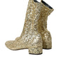 Dolce & Gabbana Gold Sequined Short Boots Stretch Shoes