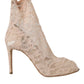 Dolce & Gabbana Beige Stretch Taormina Lace Boots Shoes