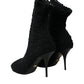 Dolce & Gabbana Black Suede Leather Ankle Heels Boots Shoes