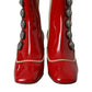 Dolce & Gabbana Red Beige Leather Embellished Mid Calf Boots Shoes