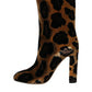 Dolce & Gabbana Brown Giraffe Leather Mid Calf Boots Shoes