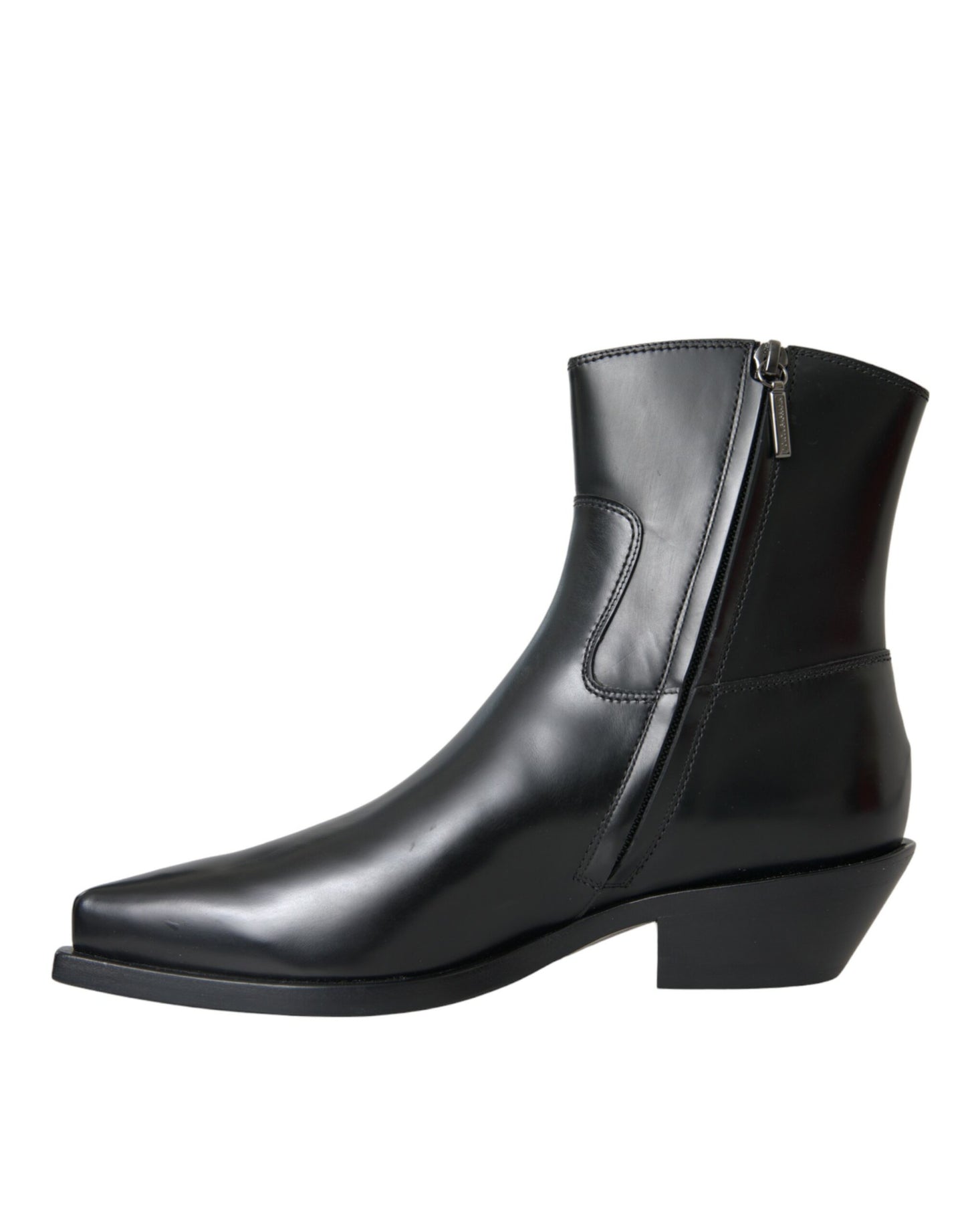 Dolce & Gabbana Black Leather Mid Calf Flats Boots Shoes