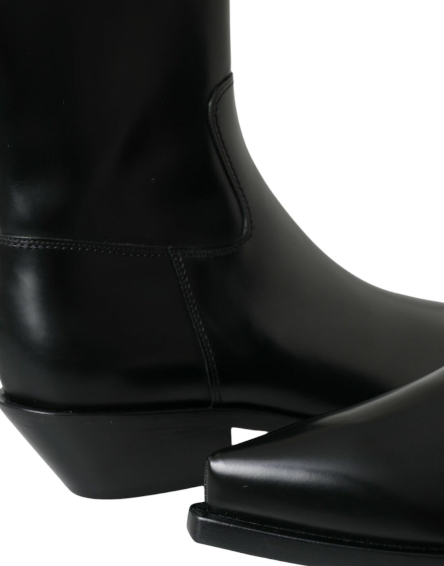 Dolce & Gabbana Black Leather Mid Calf Flats Boots Shoes