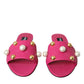 Dolce & Gabbana Pink Embellished Leather Flats Sandals Shoes