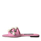 Dolce & Gabbana Pink Embellished Leather Flats Sandals Shoes