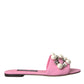 Dolce & Gabbana Pink Embellished Leather Flats Sandals Shoes