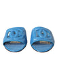 Dolce & Gabbana Cobalt Blue Leather Cut Out Logo Sandals Shoes