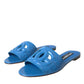 Dolce & Gabbana Cobalt Blue Leather Cut Out Logo Sandals Shoes