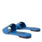 Dolce & Gabbana Cobalt Blue Leather Cut Out Logo Sandals Shoes