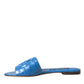 Dolce & Gabbana Cobalt Blue Leather Cut Out Logo Sandals Shoes