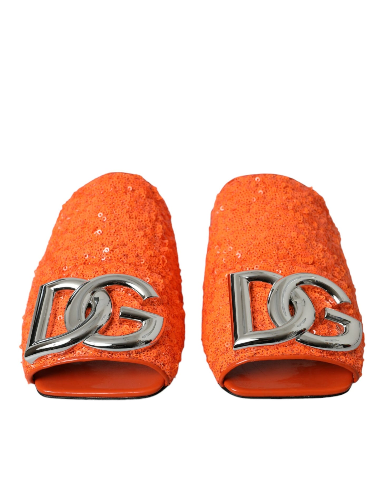 Dolce & Gabbana Orange Sequin Logo Slides Sandals Shoes