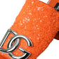 Dolce & Gabbana Orange Sequin Logo Slides Sandals Shoes