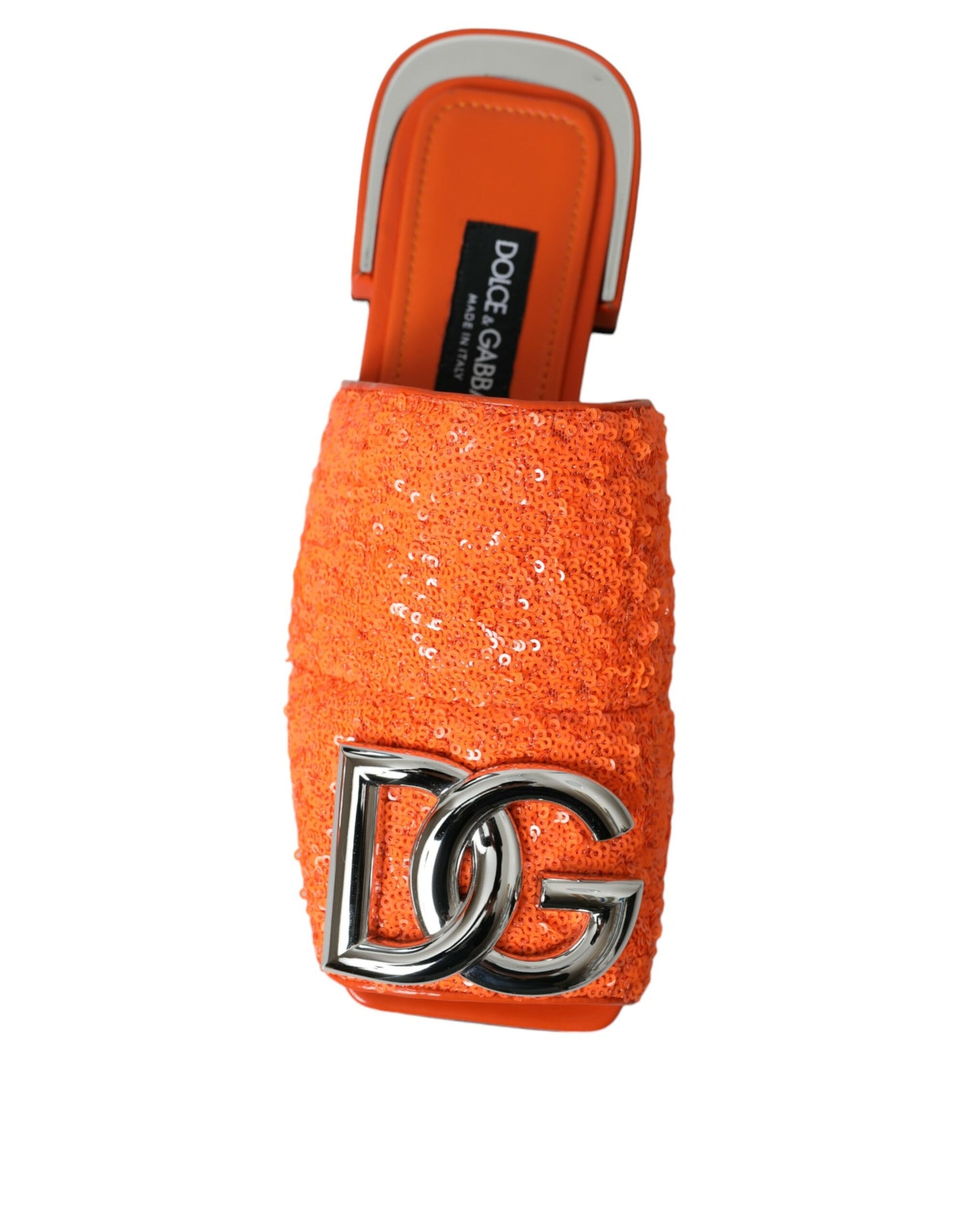 Dolce & Gabbana Orange Sequin Logo Slides Sandals Shoes