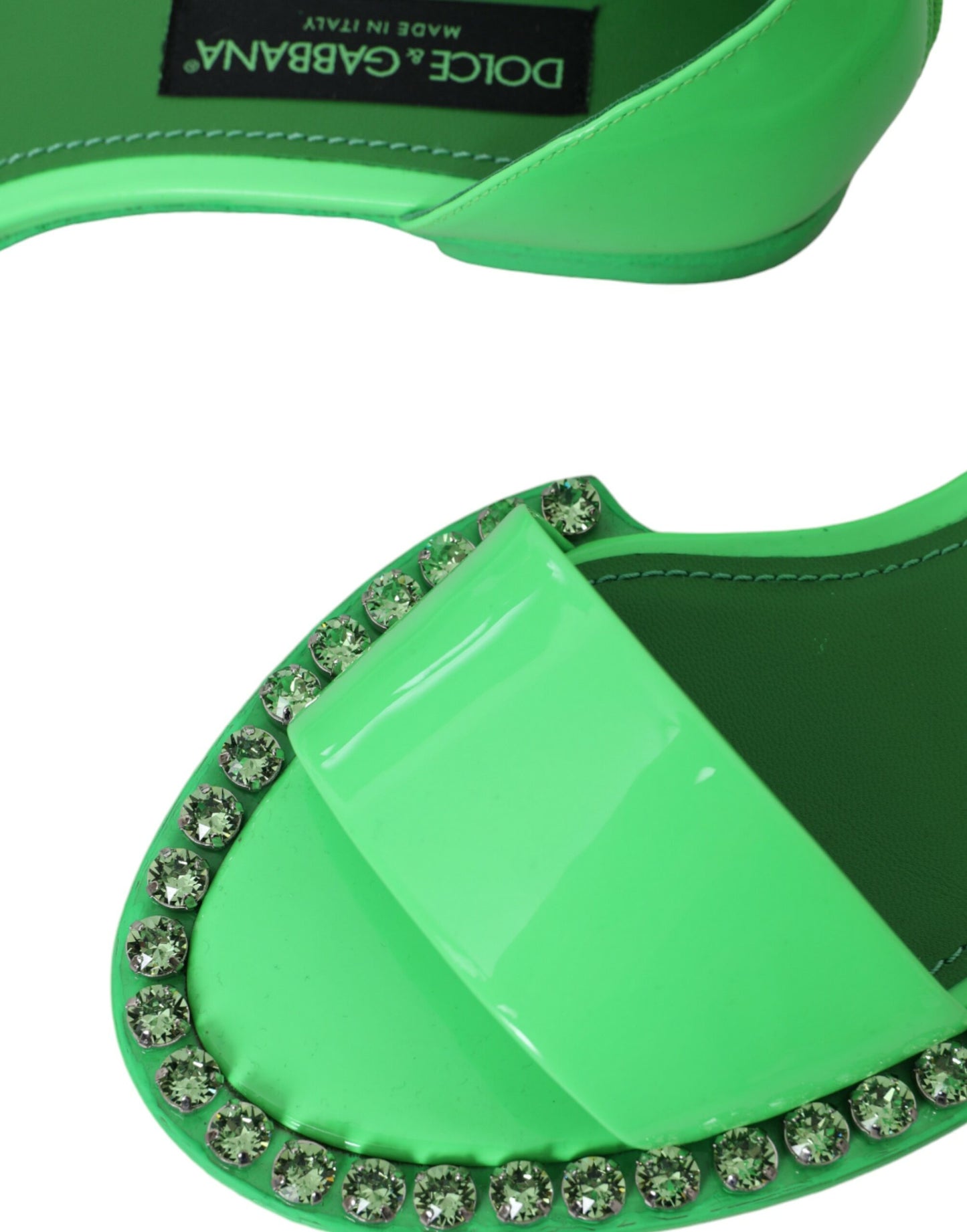 Dolce & Gabbana Neon Green Crystal Ankle Strap Sandals Shoes