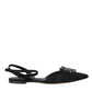 Dolce & Gabbana Black Leather Crystal Slingback Sandals Shoes