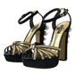 Dolce & Gabbana Black Gold Embellished Heels Sandals Shoes