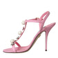 Dolce & Gabbana Pink Leather Embellished Heels Sandals Shoes