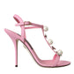 Dolce & Gabbana Pink Leather Embellished Heels Sandals Shoes