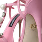 Dolce & Gabbana Pink Leather Embellished Heels Sandals Shoes