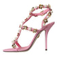 Dolce & Gabbana Pink Leather Embellished Heels Sandals Shoes