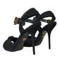 Dolce & Gabbana Black Suede Embellished Heels Sandals Shoes