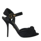 Dolce & Gabbana Black Suede Embellished Heels Sandals Shoes