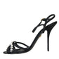 Dolce & Gabbana Black Viscose Crystal Bow Heels Sandals Shoes