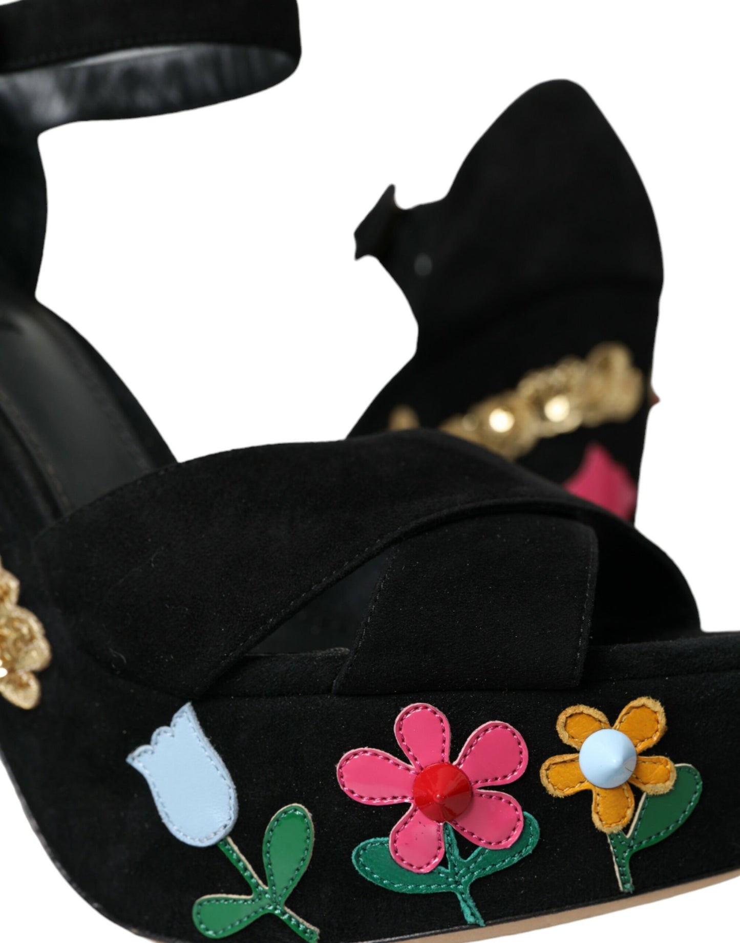 Dolce & Gabbana Black Suede Ankle Strap Heels Sandals Shoes