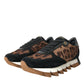 Dolce & Gabbana Black Brown Leopard Low Top Leather Sneaker Shoes