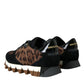 Dolce & Gabbana Black Brown Leopard Low Top Leather Sneaker Shoes