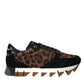 Dolce & Gabbana Black Brown Leopard Low Top Leather Sneaker Shoes