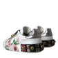 Dolce & Gabbana White Leather Crystal Roses Floral Sneakers Shoes