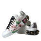 Dolce & Gabbana White Leather Crystal Roses Floral Sneakers Shoes