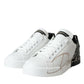 Dolce & Gabbana White Black Portofino Low Top Leather Sneakers Shoes