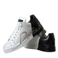 Dolce & Gabbana White Black Portofino Low Top Leather Sneakers Shoes