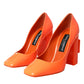 Dolce & Gabbana Orange Patent Leather Logo Heels Pumps Shoes