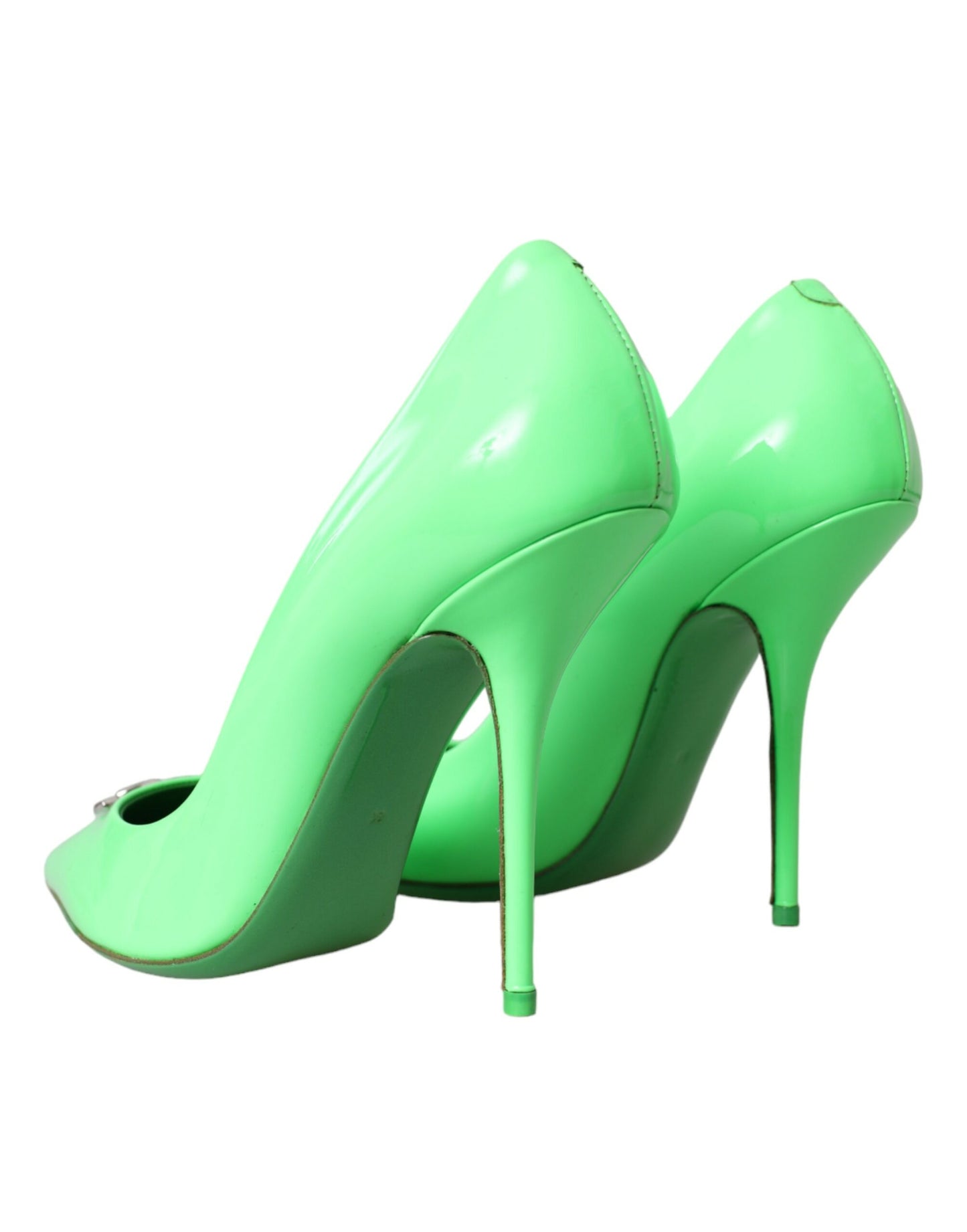 Dolce & Gabbana Neon Green Patent Leather Logo Pumps Shoes