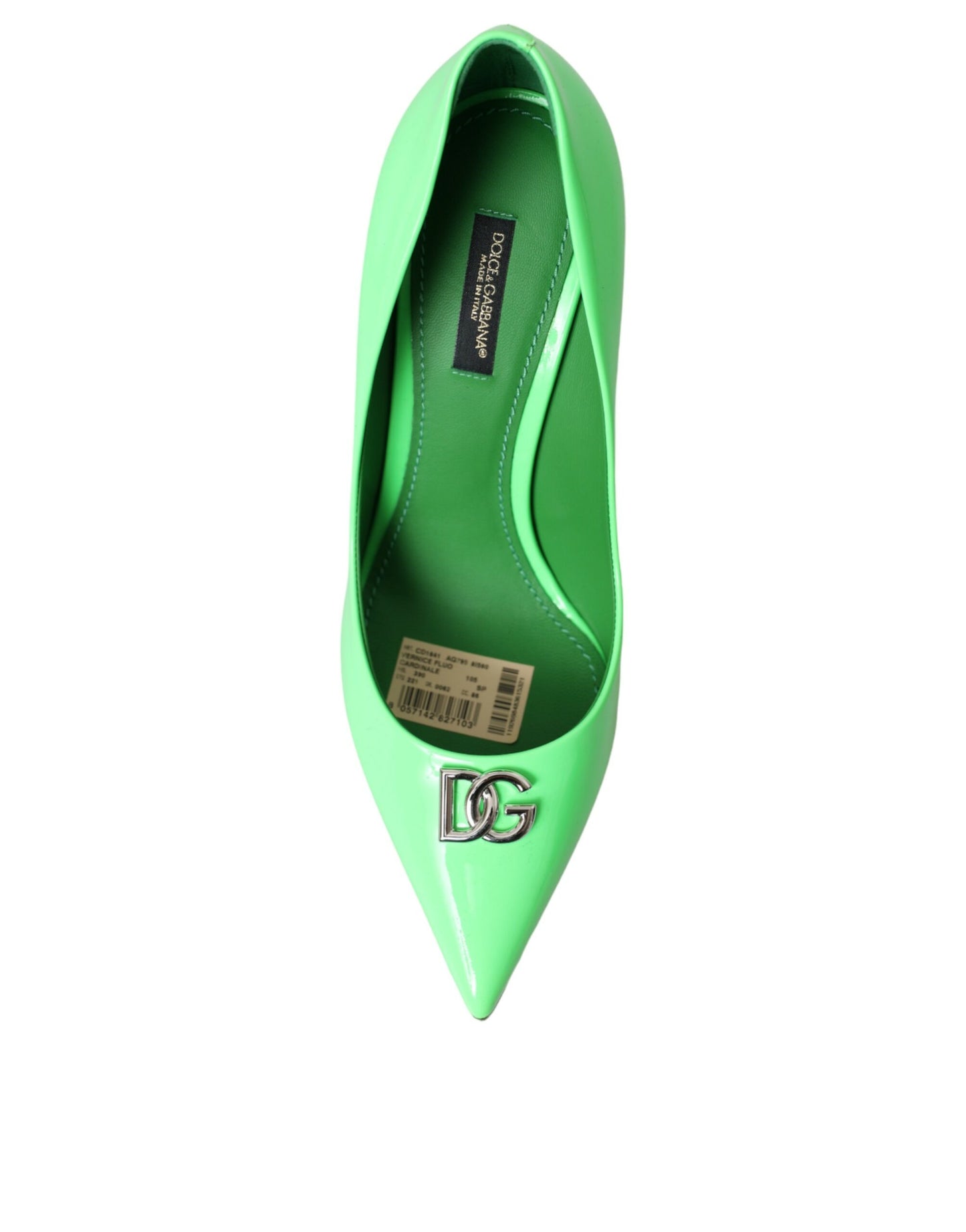 Dolce & Gabbana Neon Green Patent Leather Logo Pumps Shoes